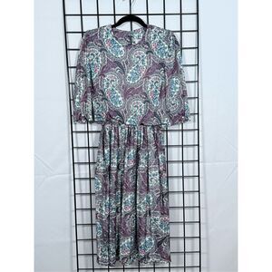 VTG MCS Ltd. Paisley Floral Blouson Dress Womens 10 Purple Coastal Grandma‎